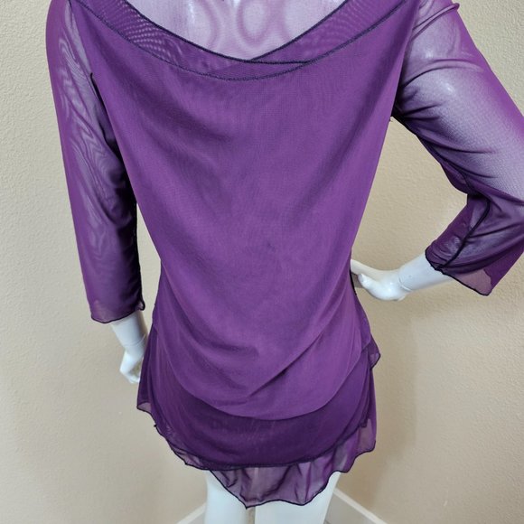 CYNTHIA ASHBY Purple Nylon Sheer 3/4 Sleeve Layered Top~Size S - Picture 6 of 11